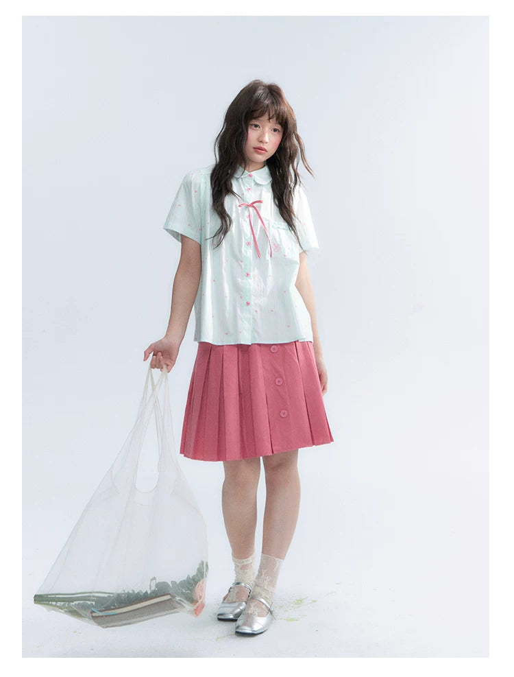 "Summer Sweetheart" Heart Stripe Blouse & Pleated Skirt Set