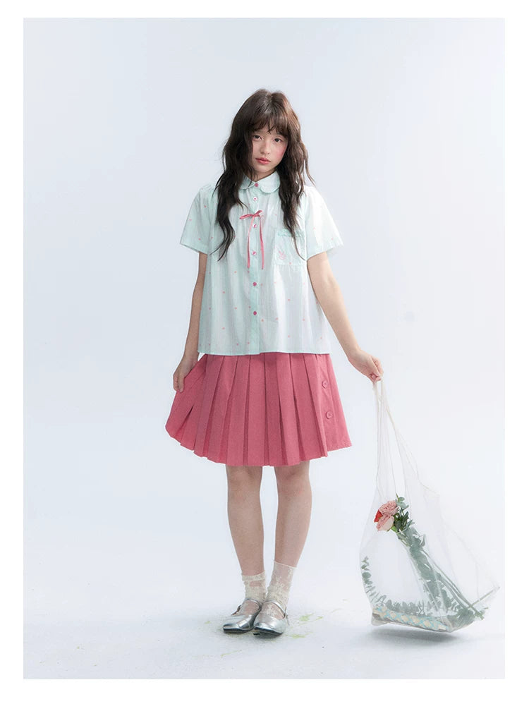 "Summer Sweetheart" Heart Stripe Blouse & Pleated Skirt Set