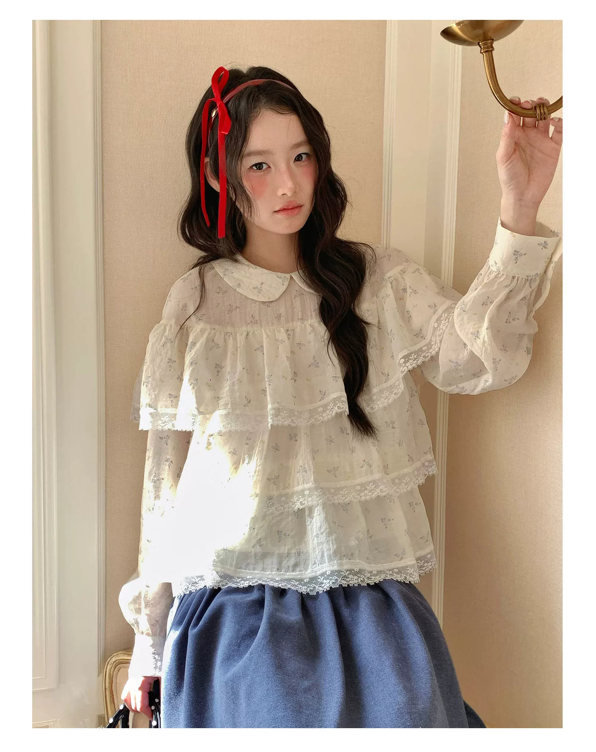 [RF] “Vanilla Blossom Reverie” Lace Blouse (Pink / White)