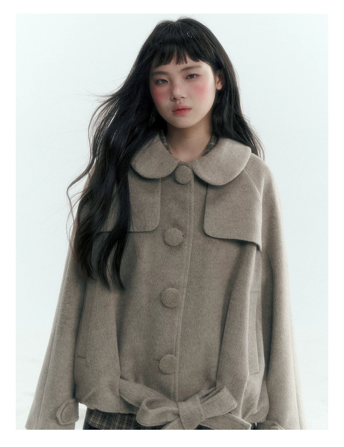 Short Cocoon Wool-Blend Coat (Taro Purple / Oatmeal Gray)