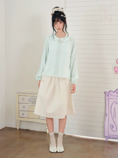 DAILY ARTIST - Mint Green Vintage Lace Doll-Collar Blouse
