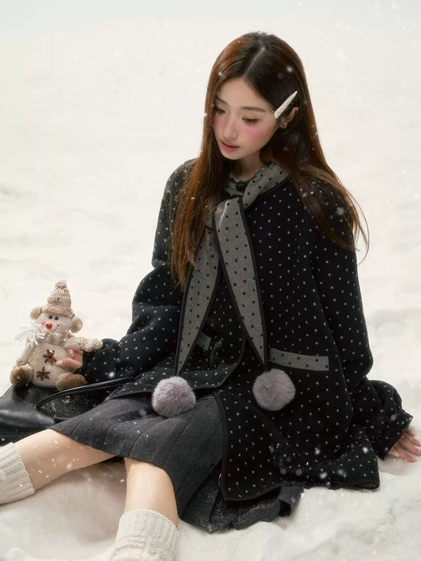 BIBIBENCY - Gray & Black Reversible Polka Dot Wool-Look Coat