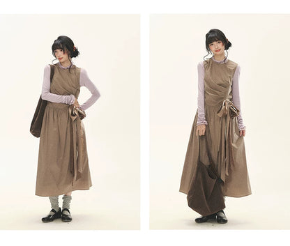"Cream Cocoa" Cream Cocoa Ruched Bow Pinafore Maxi Dress