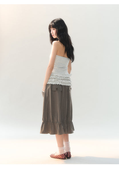 170726C "Sage Meadow" Grey Green Lace Pocket Culotte Skirt