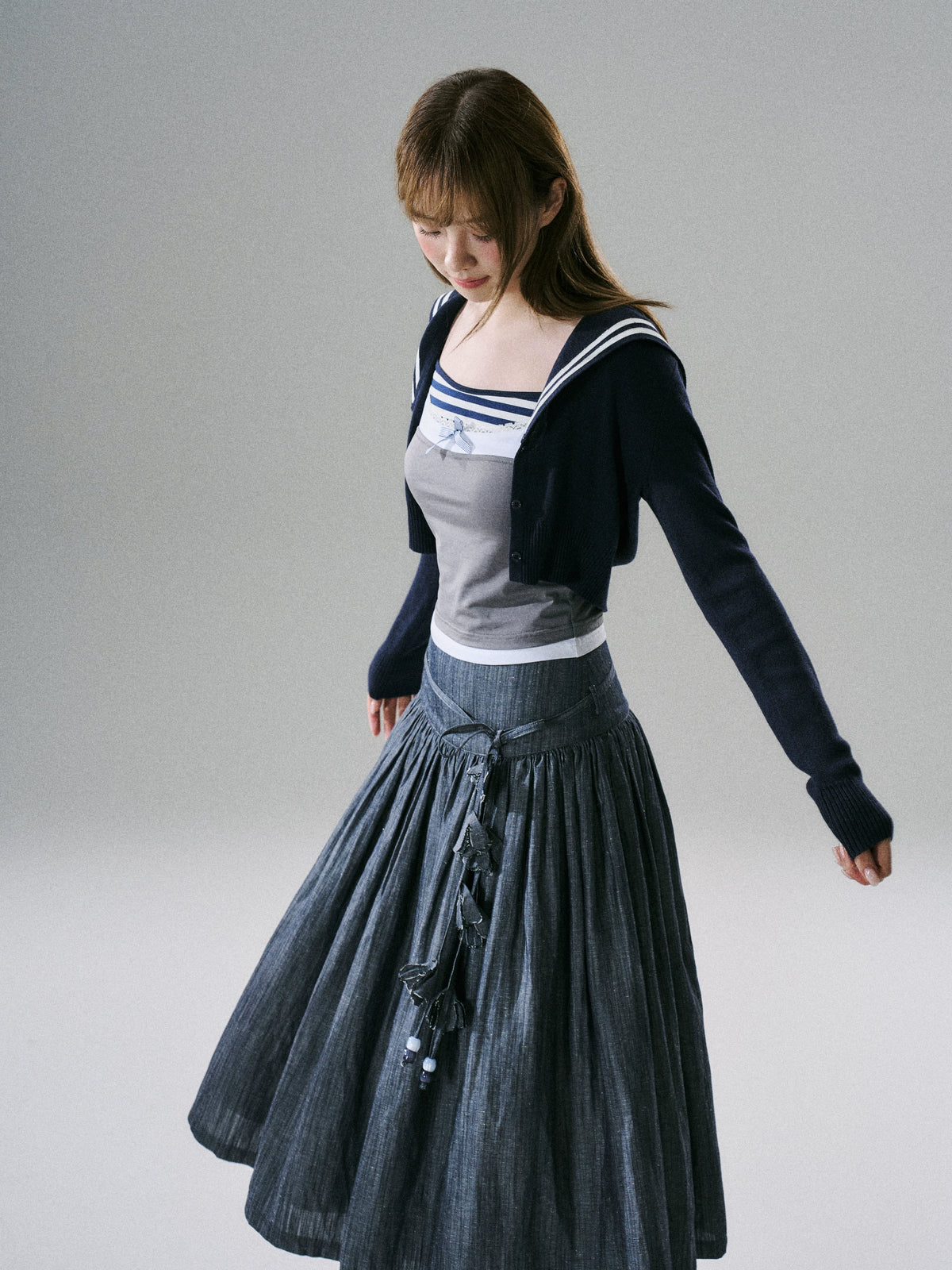 LOST FOREST - Navy Hooded Knit Cardigan