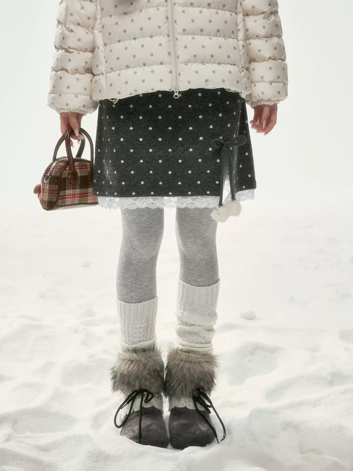 BIBIBENCY - Gray Polka Dot A-Line Knit Skirt with Bow Details