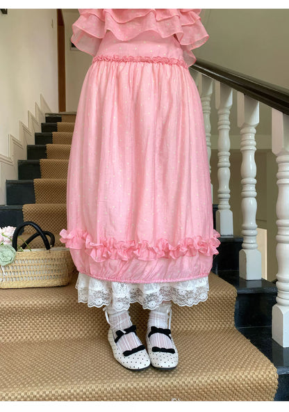 [RF] “Peach Picnic Reverie” Pink Plaid Two-Piece Skirt Set