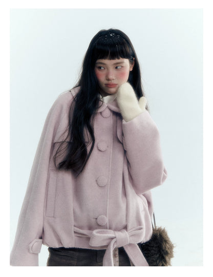 Short Cocoon Wool-Blend Coat (Taro Purple / Oatmeal Gray)