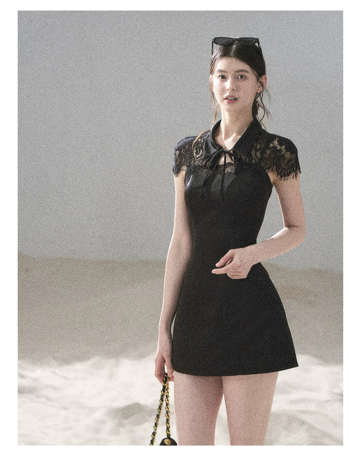 "Moonlit Rose Sonata" Tranquil Black Lace Mini Dress & Cape Set