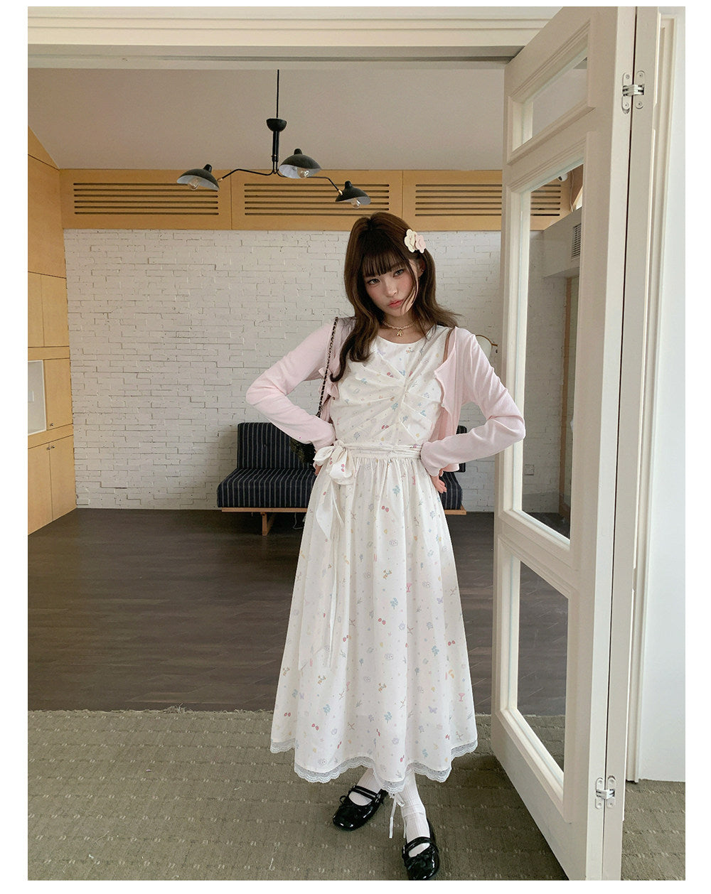 “Berry Orchard Reverie” White Floral Sleeveless Dress