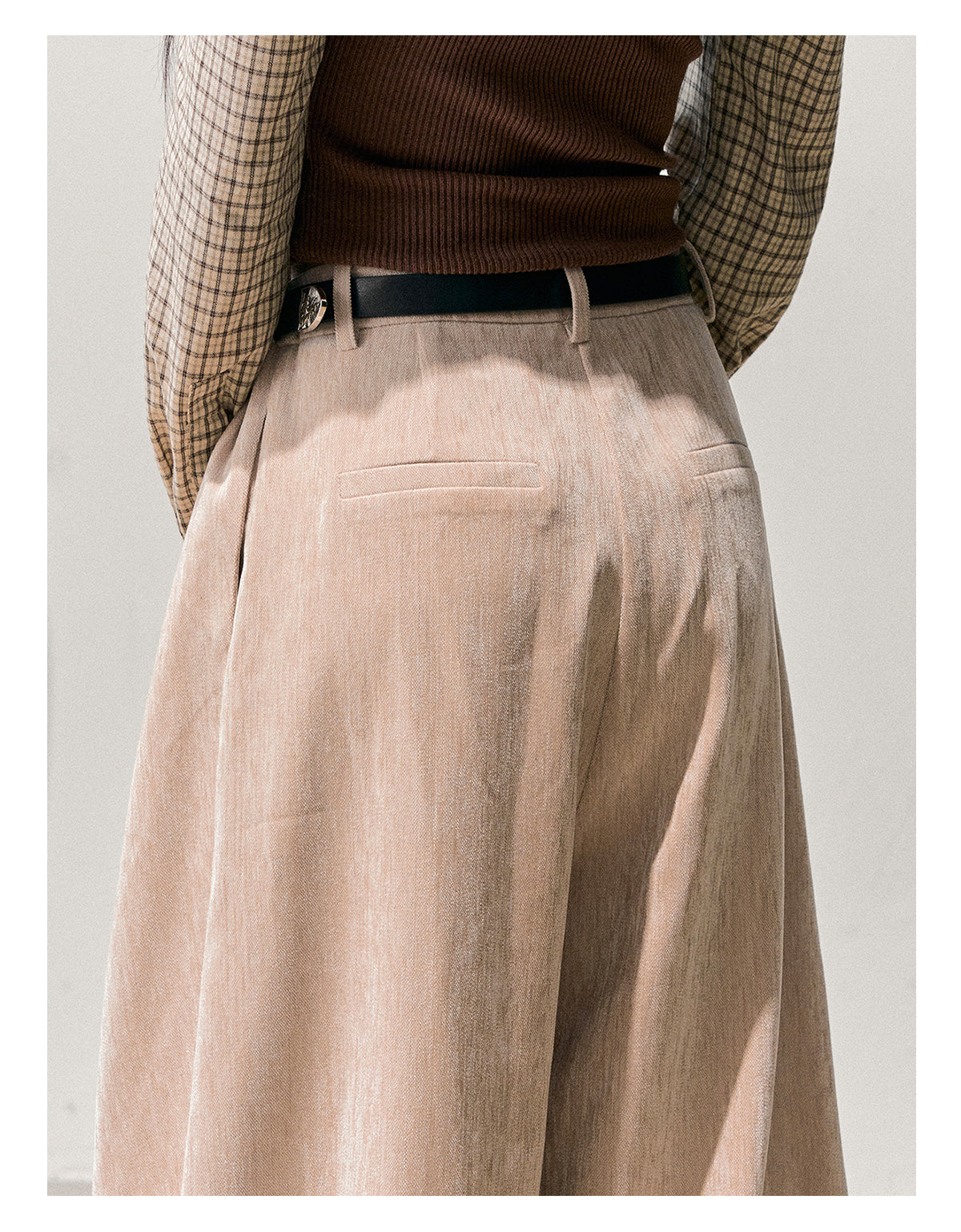 少也眼 “Sunset & Glance” Relaxed Vintage Wide-Leg Trousers with Belt - Light Coffee 1118-2