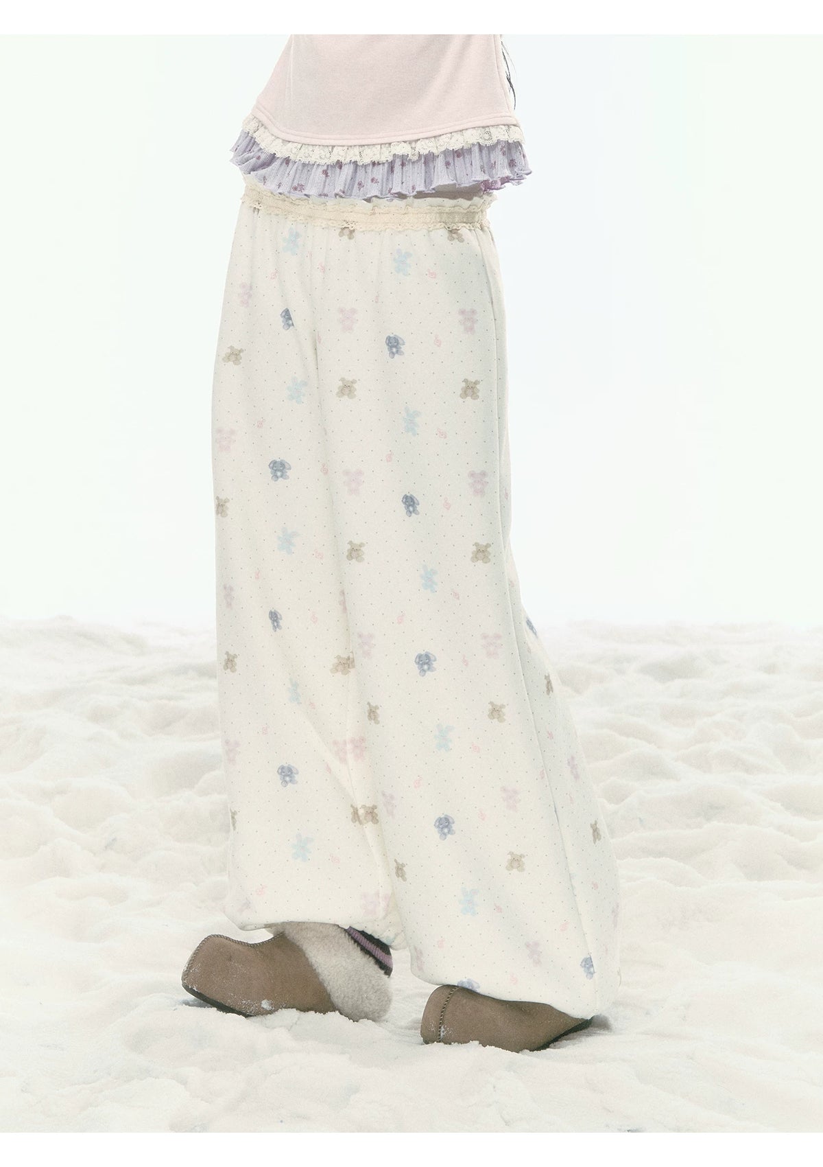 JOVYLLE - Cream Printed Fleece-Lined Sweatshirt, Pants & Skirt Set