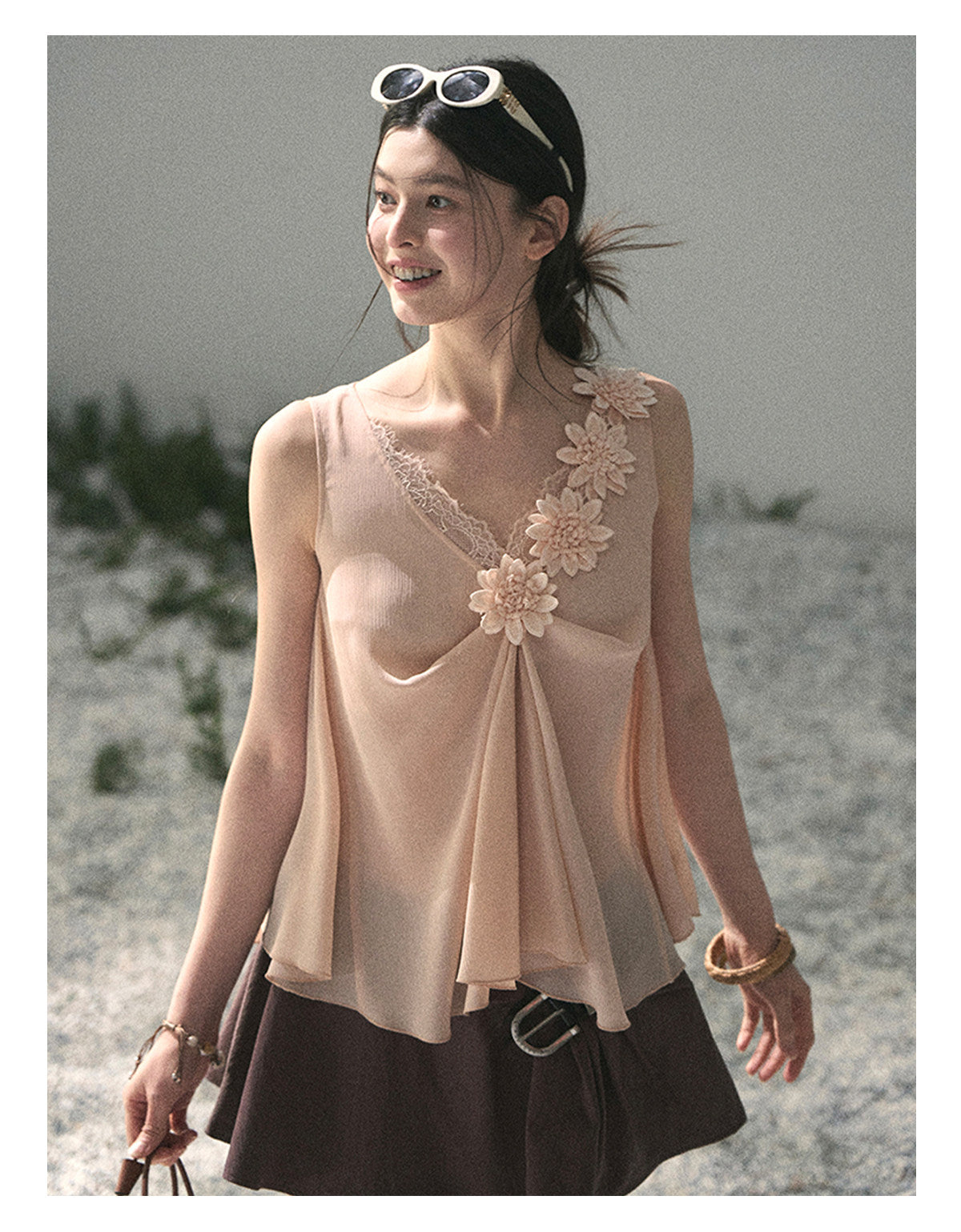 “Silent Rose” Blush Pink Floral Lace Sleeveless Top