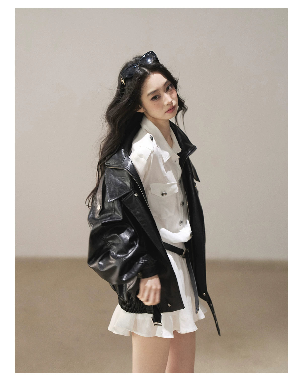 AOMALM - "Solo Journey" Quiet Black Oversized PU Moto Jacket