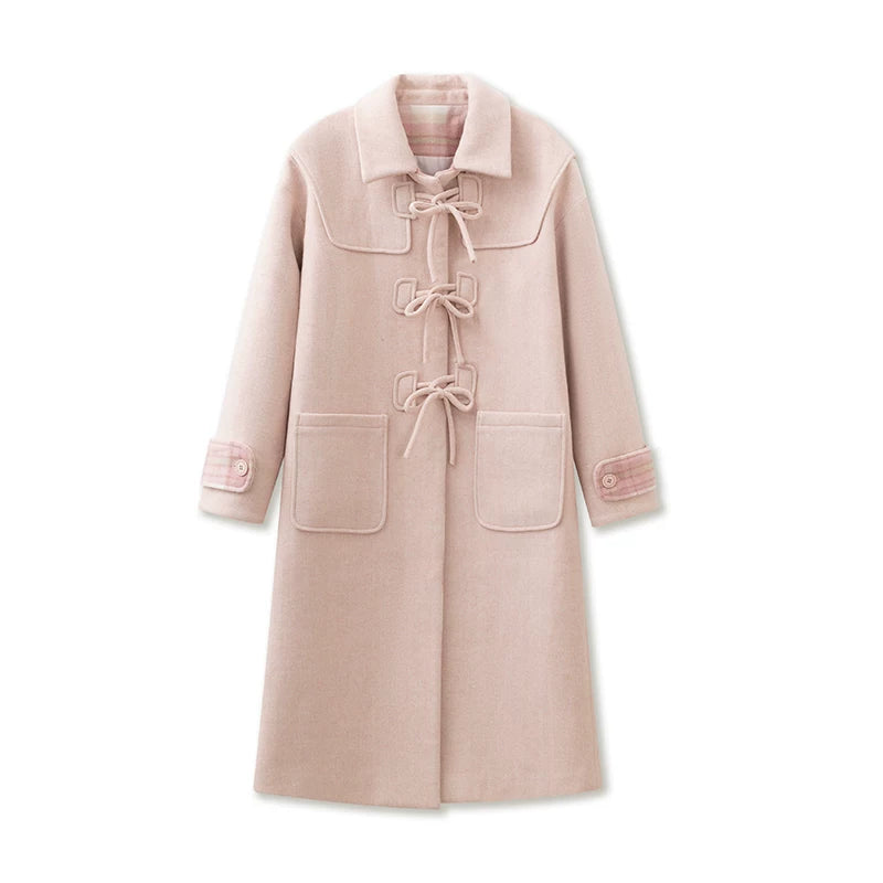 SunsetPark - Vintage Teddy Bear Bow Toggle Wool Coat (Blush Pink / Brown Bear)