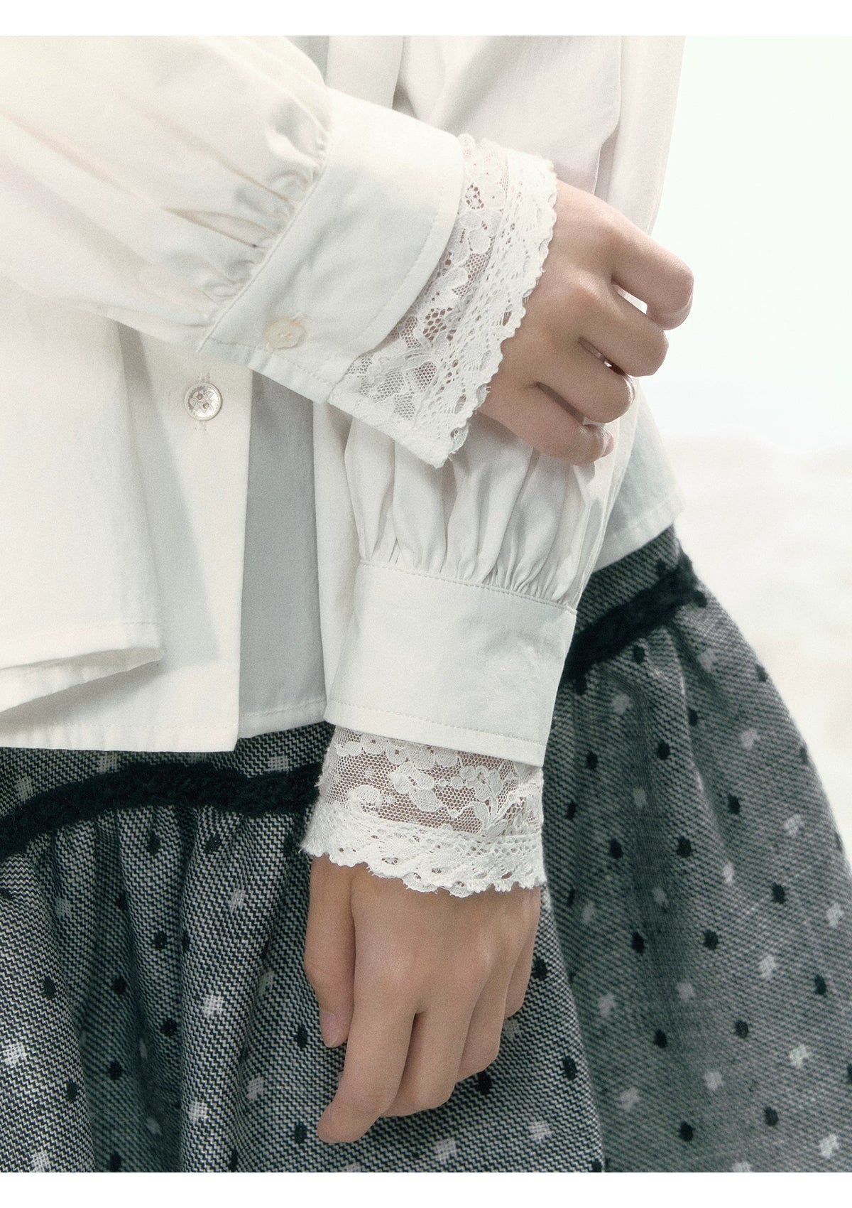 JOVYLLE - White Double-Layer Peter Pan Collar Statement Shirt