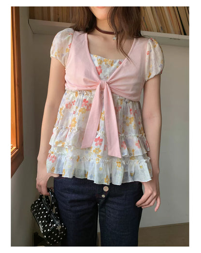 [RF] “Brown Sugar Milk Foam” Blue Vintage Patchwork Faux Two-Piece Cropped Jeans