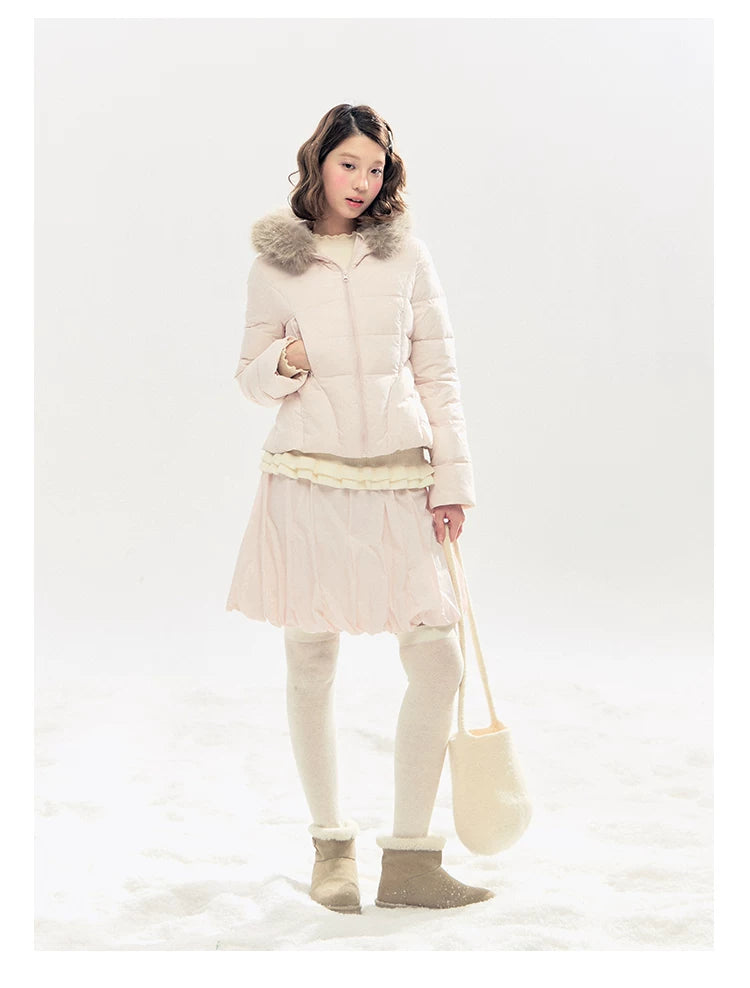 "Pink Bébé" Belle Pink Ballet Down Jacket & Quilted Bubble Mini Skirt Set