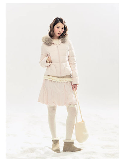 "Pink Bébé" Belle Pink Ballet Down Jacket & Quilted Bubble Mini Skirt Set
