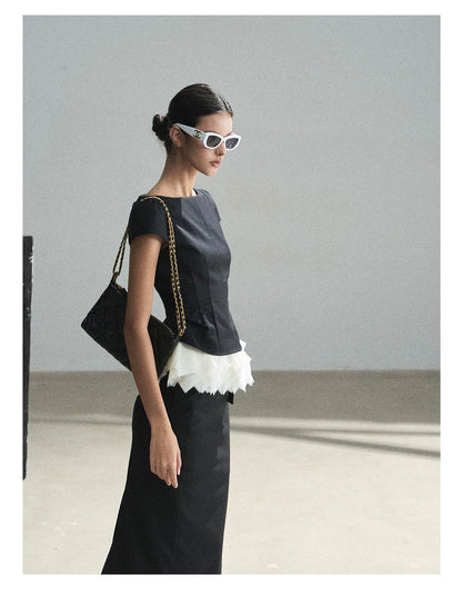 "Her Black & White Poem" Elegant Contrast Two-Piece Set