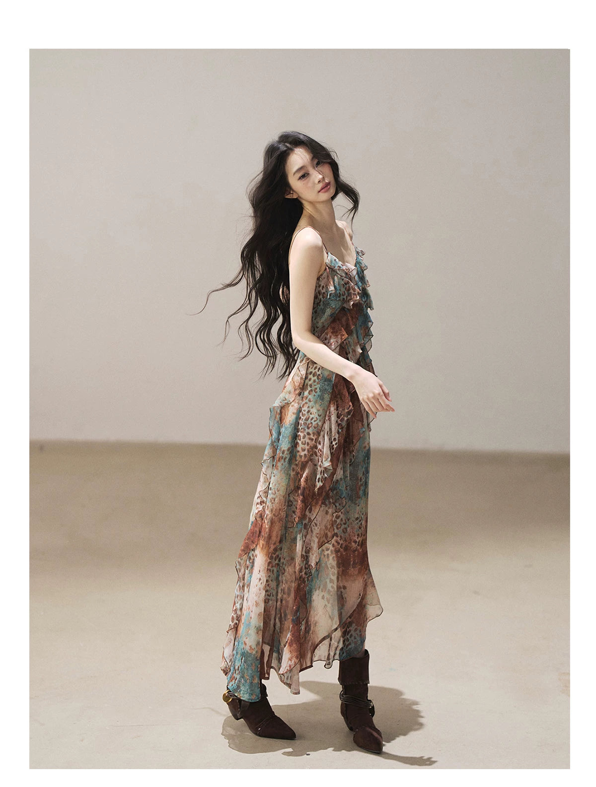 "She Never Looks Back" Peacock Blue Leopard Chiffon Maxi Dress