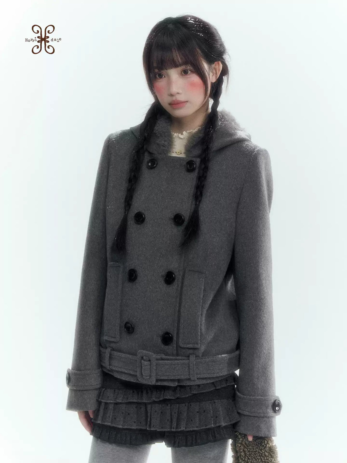 Horridale - Dark Gray Double-Breasted Hooded Wool Blend Coat