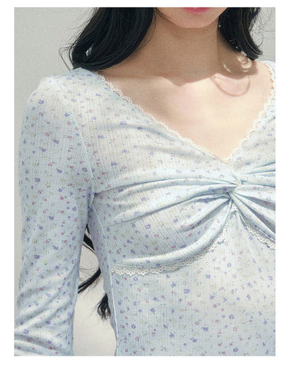 少也眼 "Heartbeat Pause" Baby Blue Back Lace Cut-Out Top 53685634