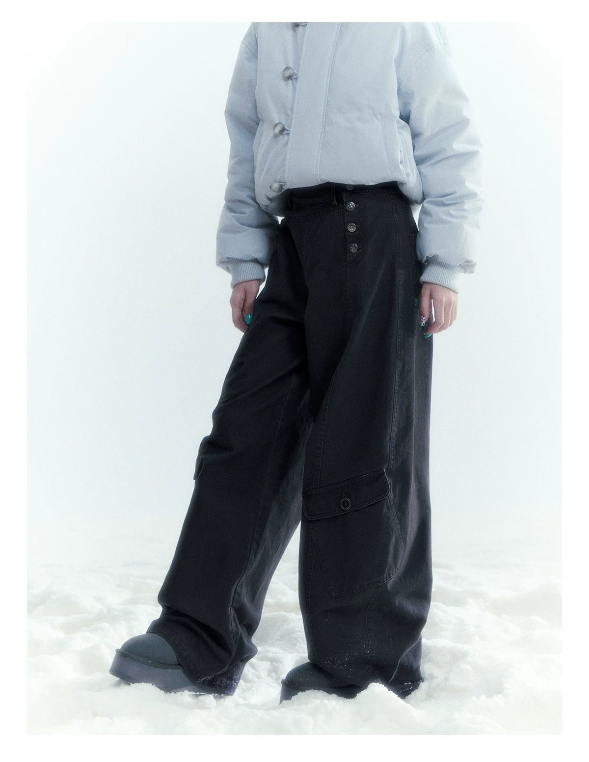 Horridale - Charcoal Gray Washed Cargo Barrel Leg Pants