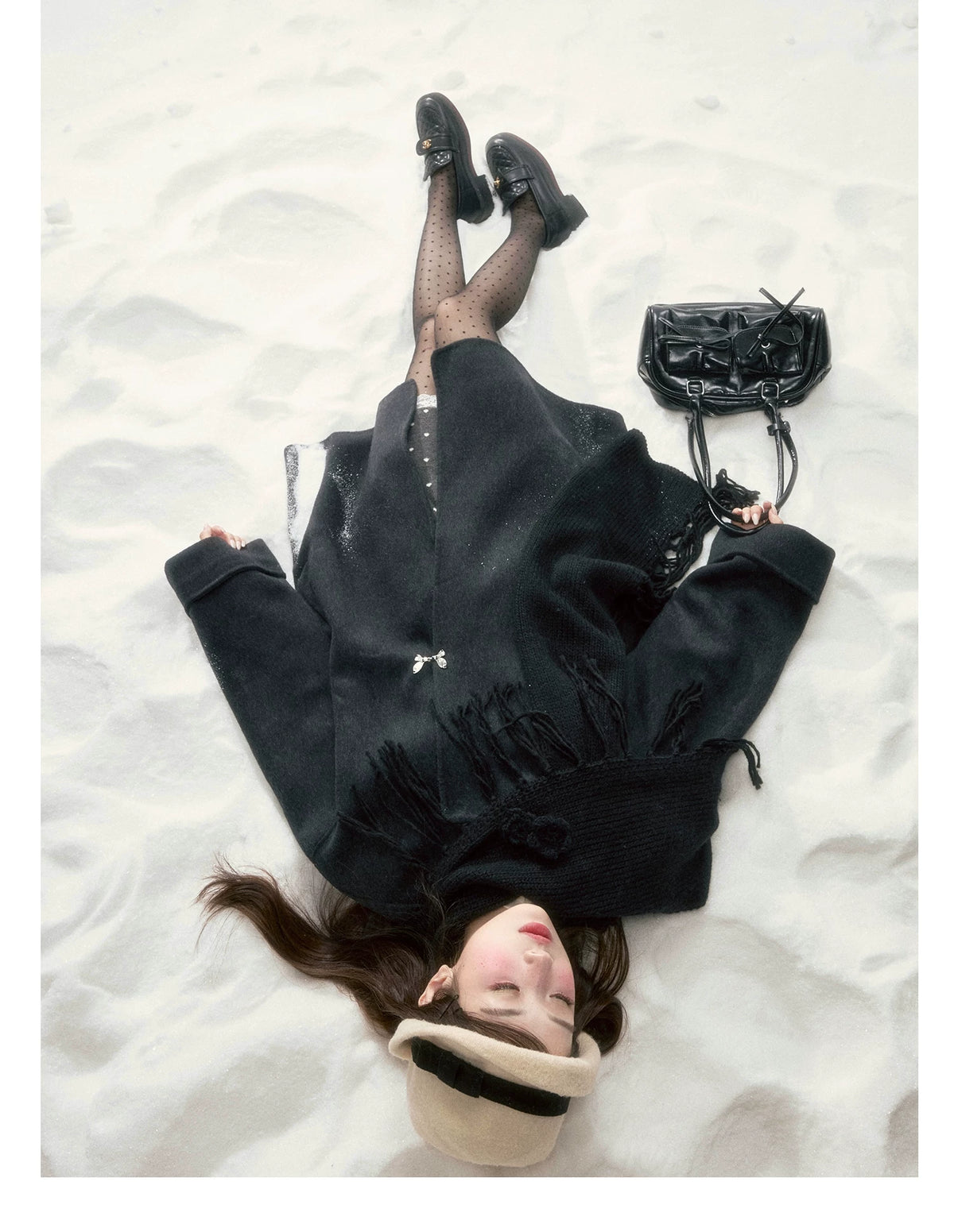 BIBIBENCY - Black Wool-Blend Coat with Detachable Scarf Collar