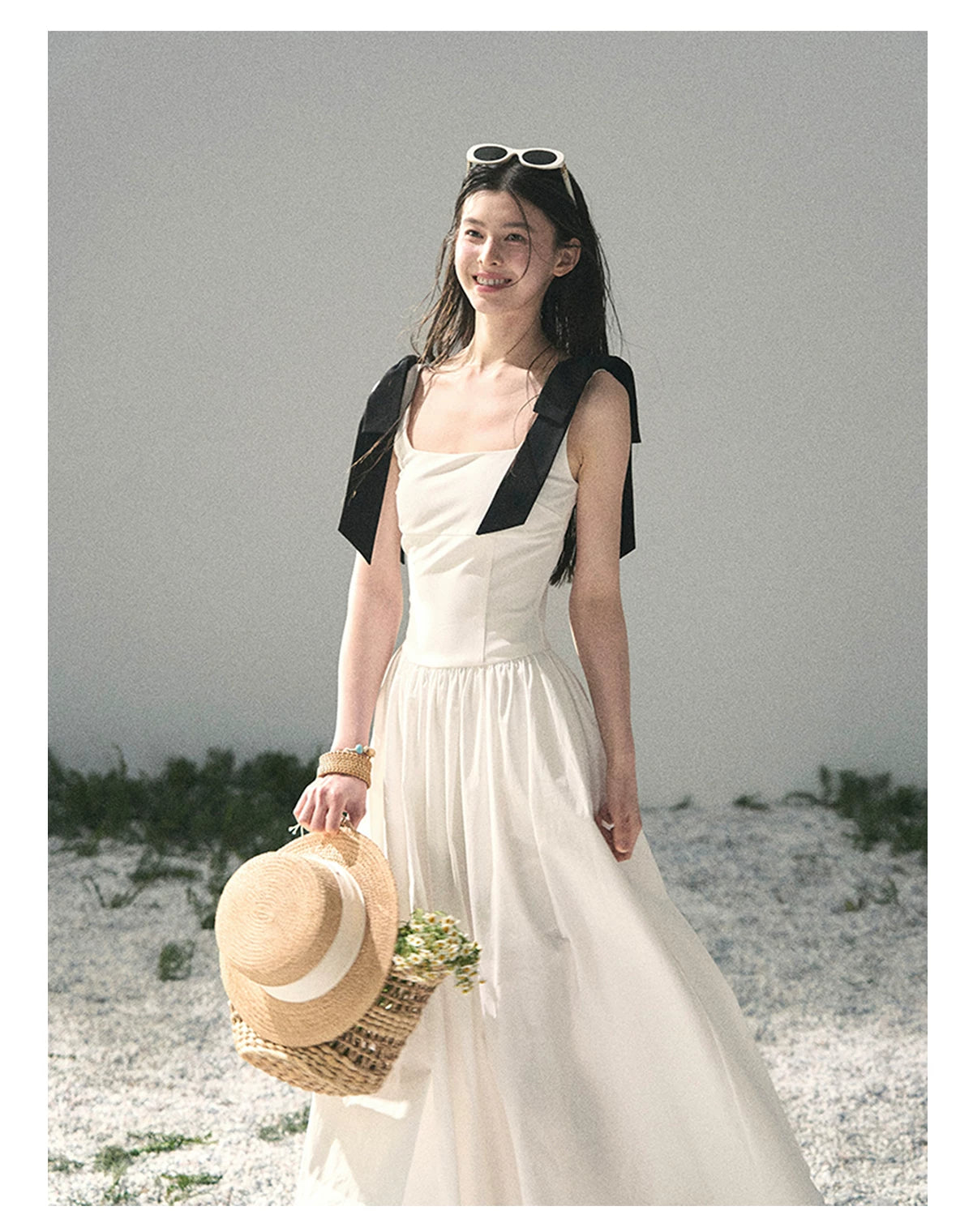 "Whispered Spring Midnight" Gardenia White Maxi Sundress 84545