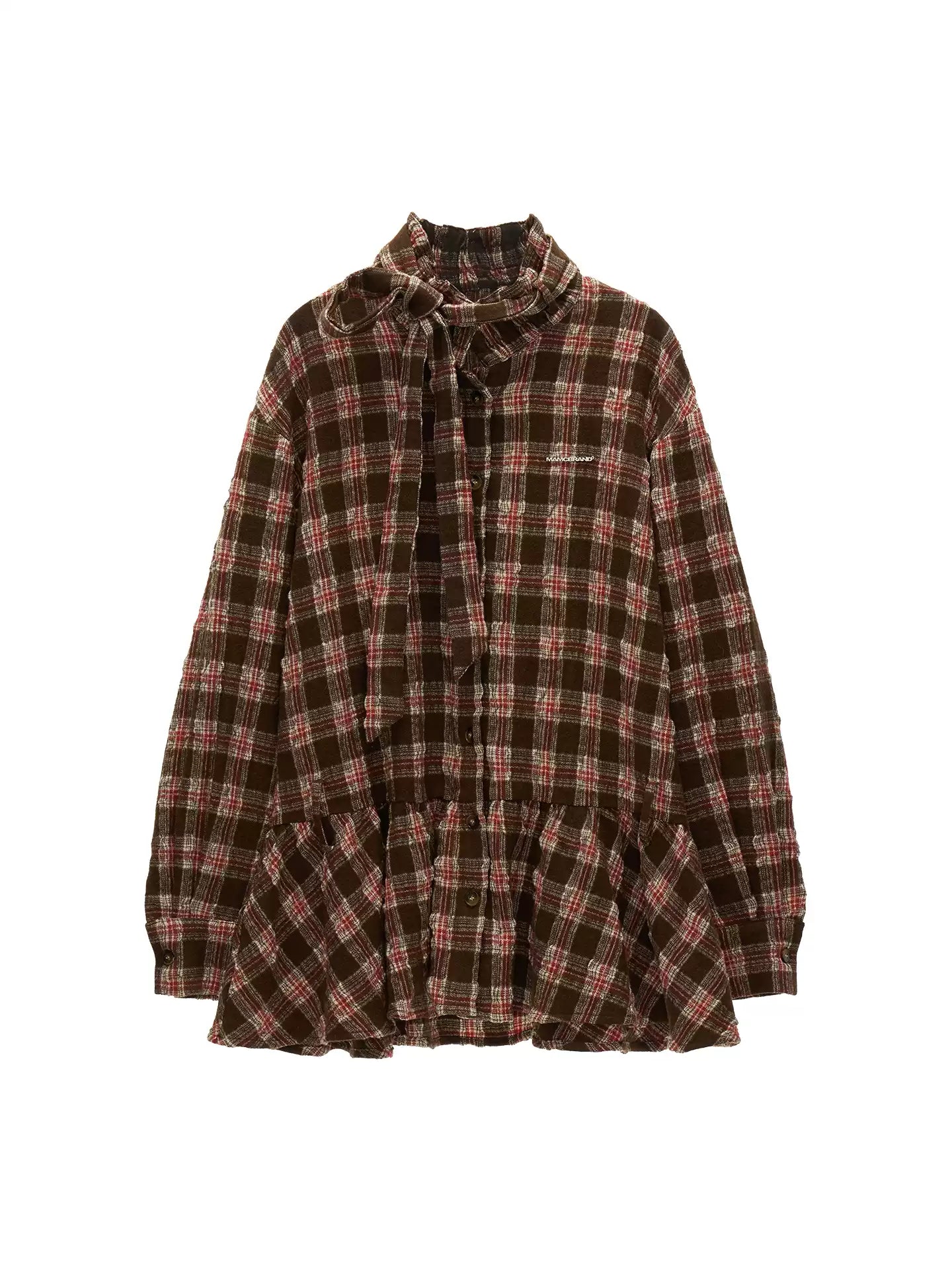 MAMC - Brown Bow Plaid Shirt Dress