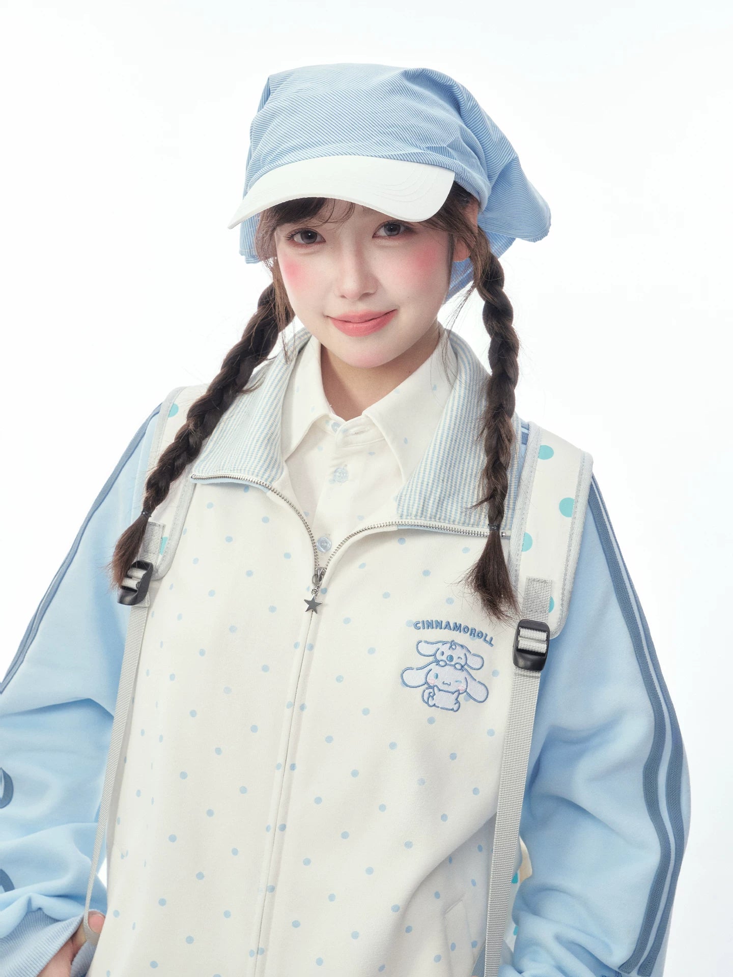 "Spring Breeze" Blue & White Polka Dot Track Jacket