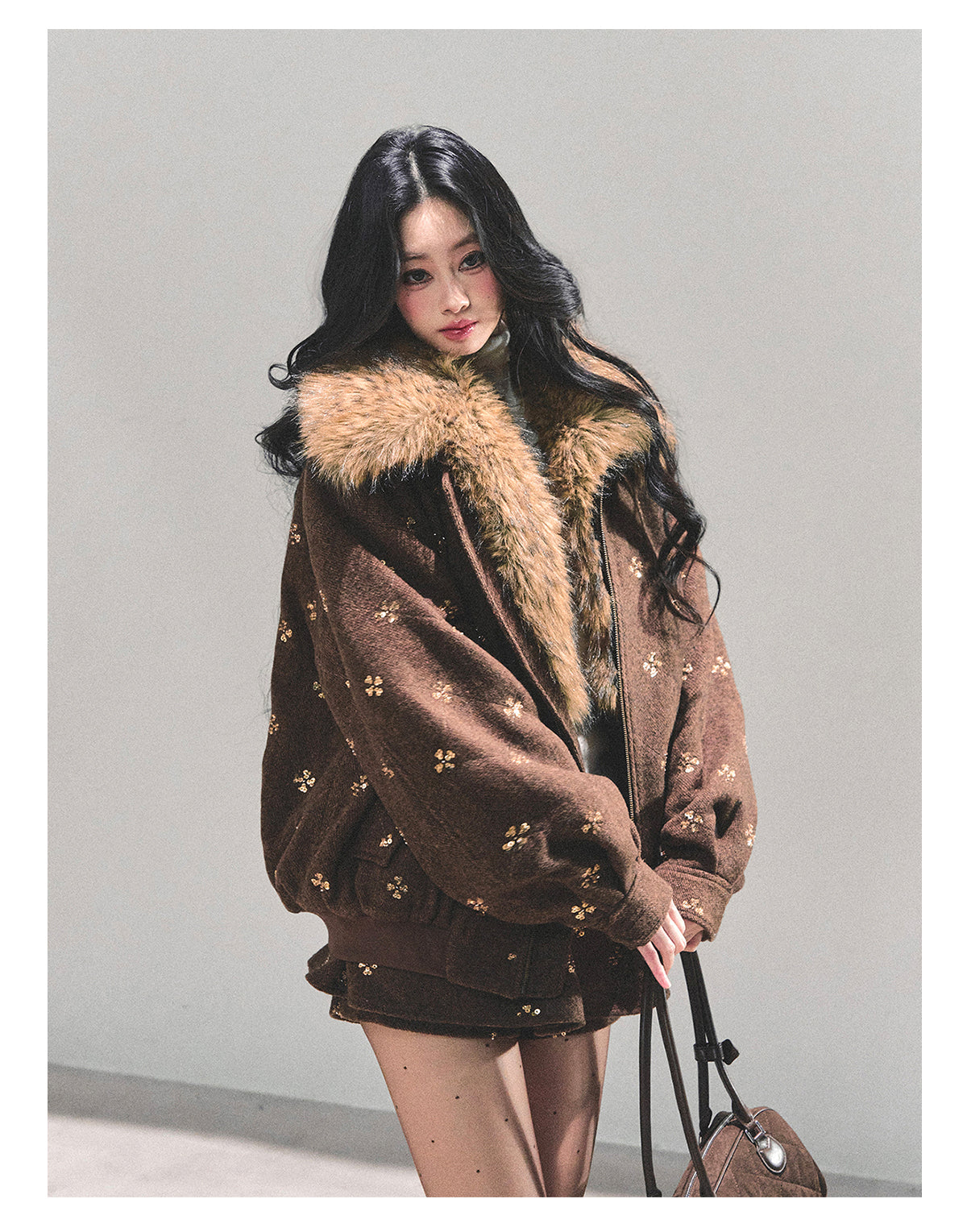 少也眼 “Whispers of Snowfall” Wool-Blend Quilted Two-Piece Set 453454