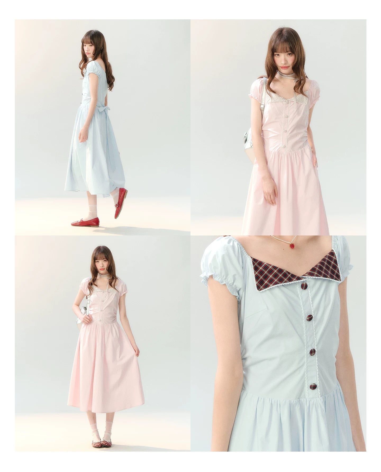 "Sakura Breeze Journal" Blush Pink Plaid Collar Dress LL2026226