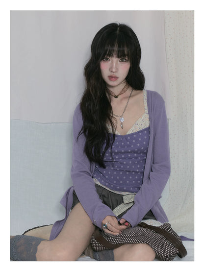 "Lavender Daydream" Layered Collection (Cami Top / Tie Cardigan / Pleated Midi Skirt / Mesh Overlay Skirt / Vintage Jeans)