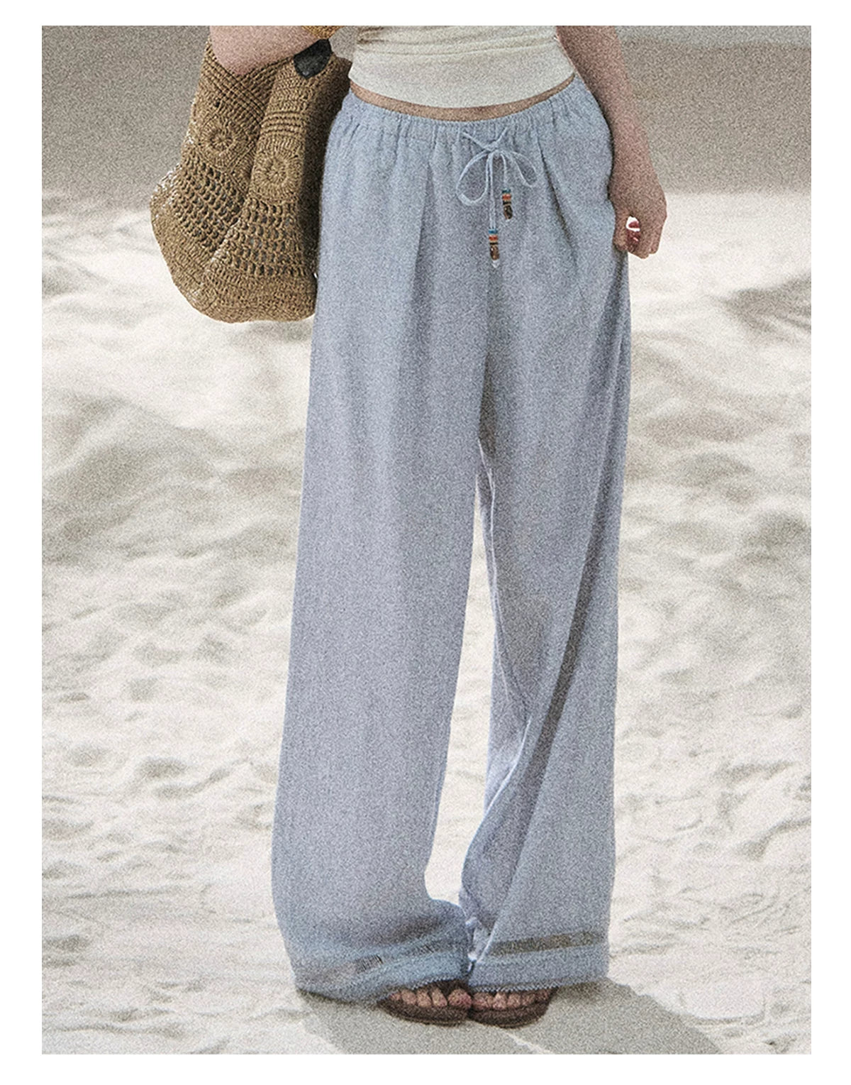 "Follow the Sea Breeze" Lightweight Straight-Leg Wide-Leg Pants (Lotus Pink/ Gray Sage Green/ Gray Blue)