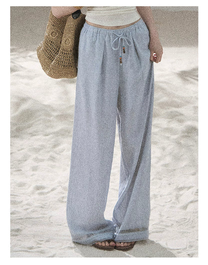 "Follow the Sea Breeze" Lightweight Straight-Leg Wide-Leg Pants (Lotus Pink/ Gray Sage Green/ Gray Blue)