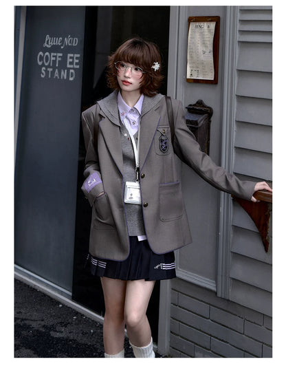 "Snow Lily Legacy" Gray Oversized School Blazer