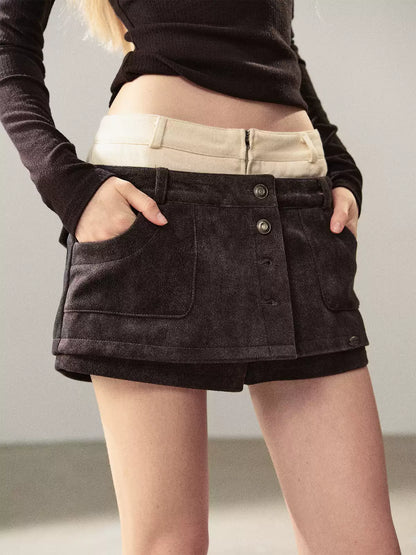 AOMALM - "Among the Oak Trees" Sophisticated Gray Faux Suede Skort
