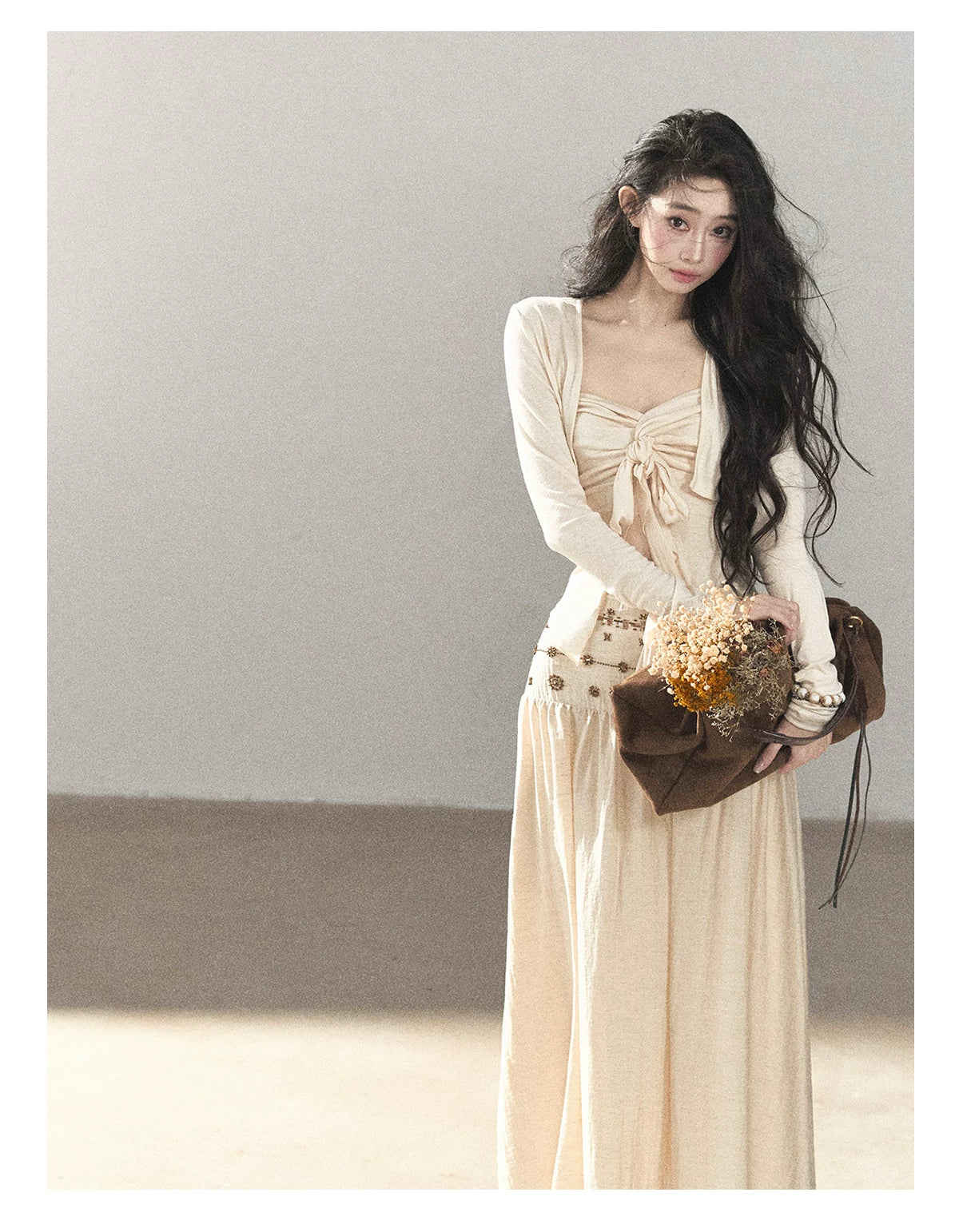 AOMALM - Cream Linen-Blend 3-Piece Set with Beaded Details