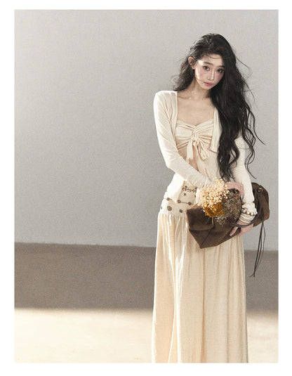 AOMALM - Cream Linen-Blend 3-Piece Set with Beaded Details