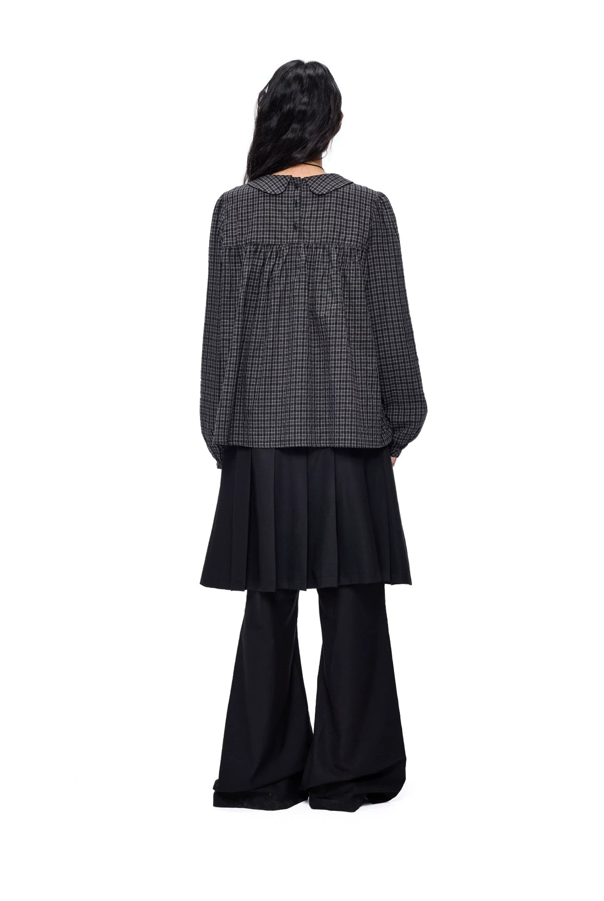 EZEK | Peter Pan Collar Gingham Shirt with Bubble Sleeves