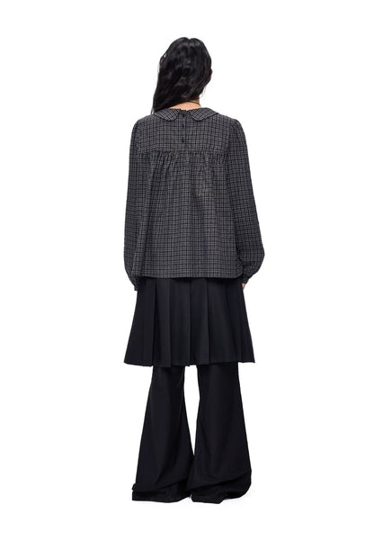 EZEK | Peter Pan Collar Gingham Shirt with Bubble Sleeves