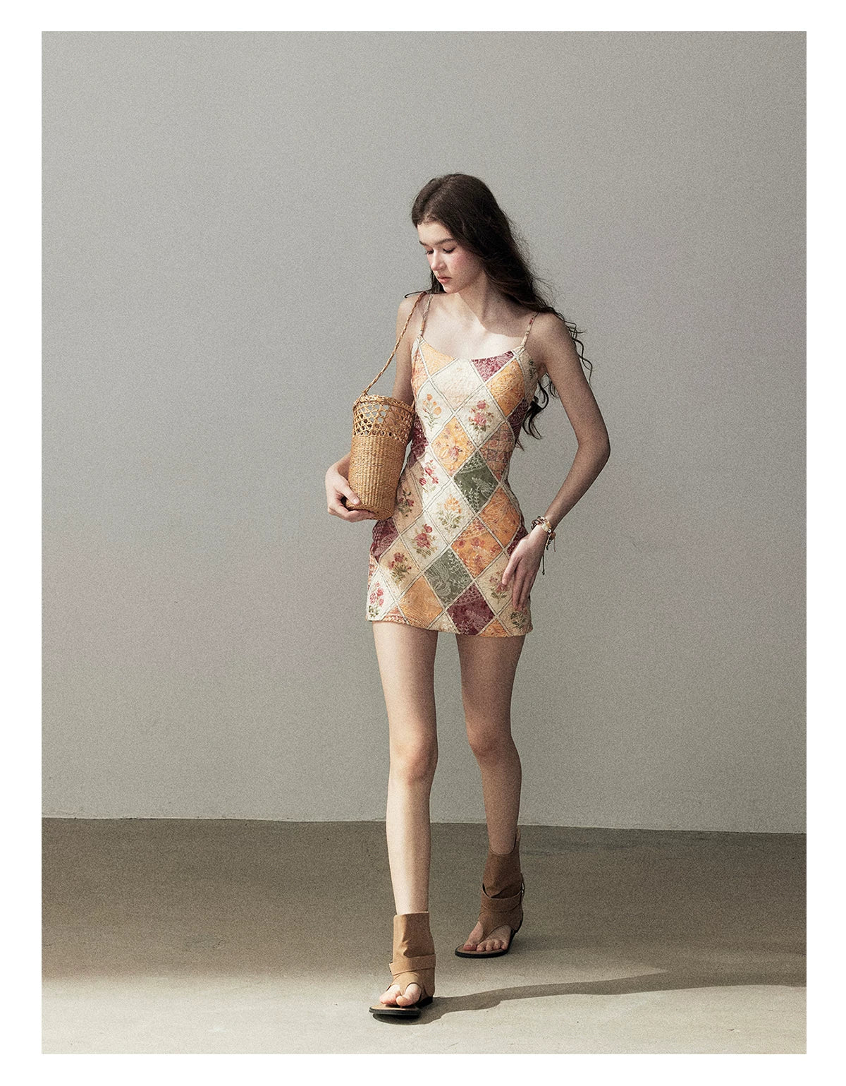 "In Her Lingering Gaze" Van Dyke Brown Floral Cami Bodycon Mini Dress