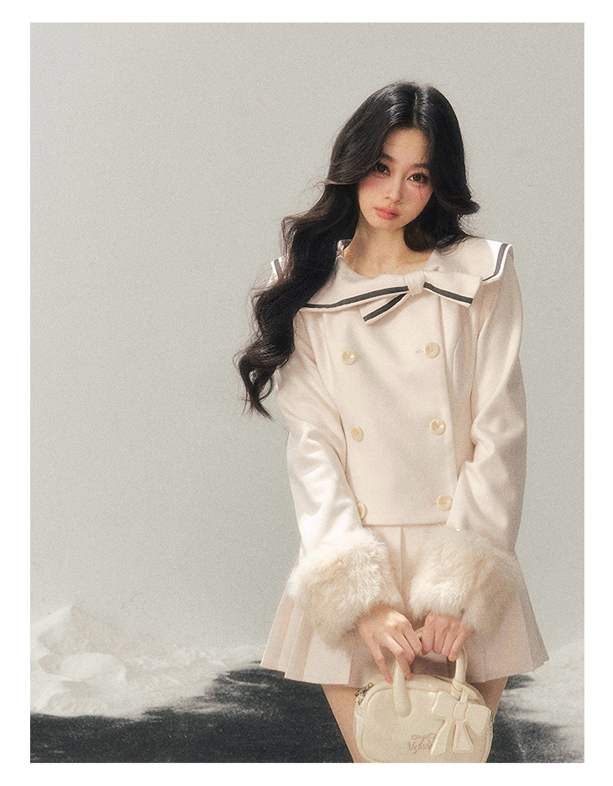 少也眼 "Silent Confession" Apricot Preppy Pleated Mini Dress