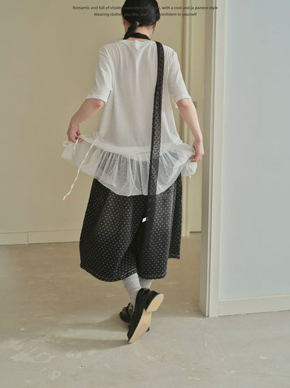 "Midnight Dots" Charcoal Black Polka Dot Cropped Wide Leg Jeans