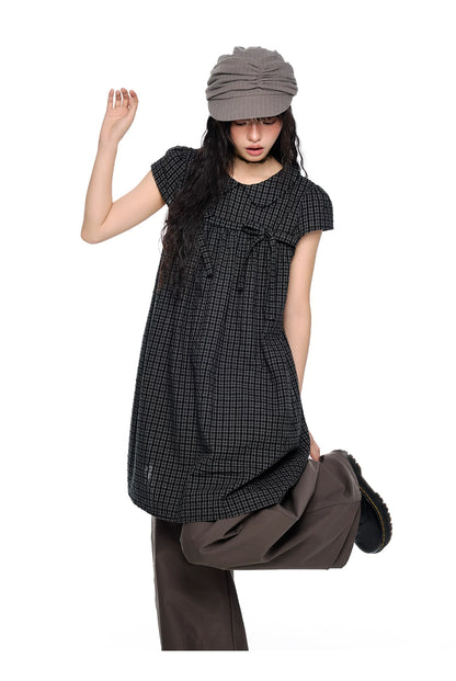EZEK | Peter Pan Collar Gingham Shirt with Bubble Sleeves