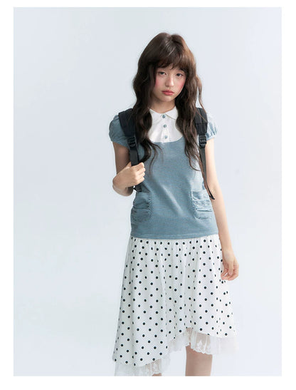 "Polka Poetry" Black & White Polka Dot Asymmetrical Cotton Skirt