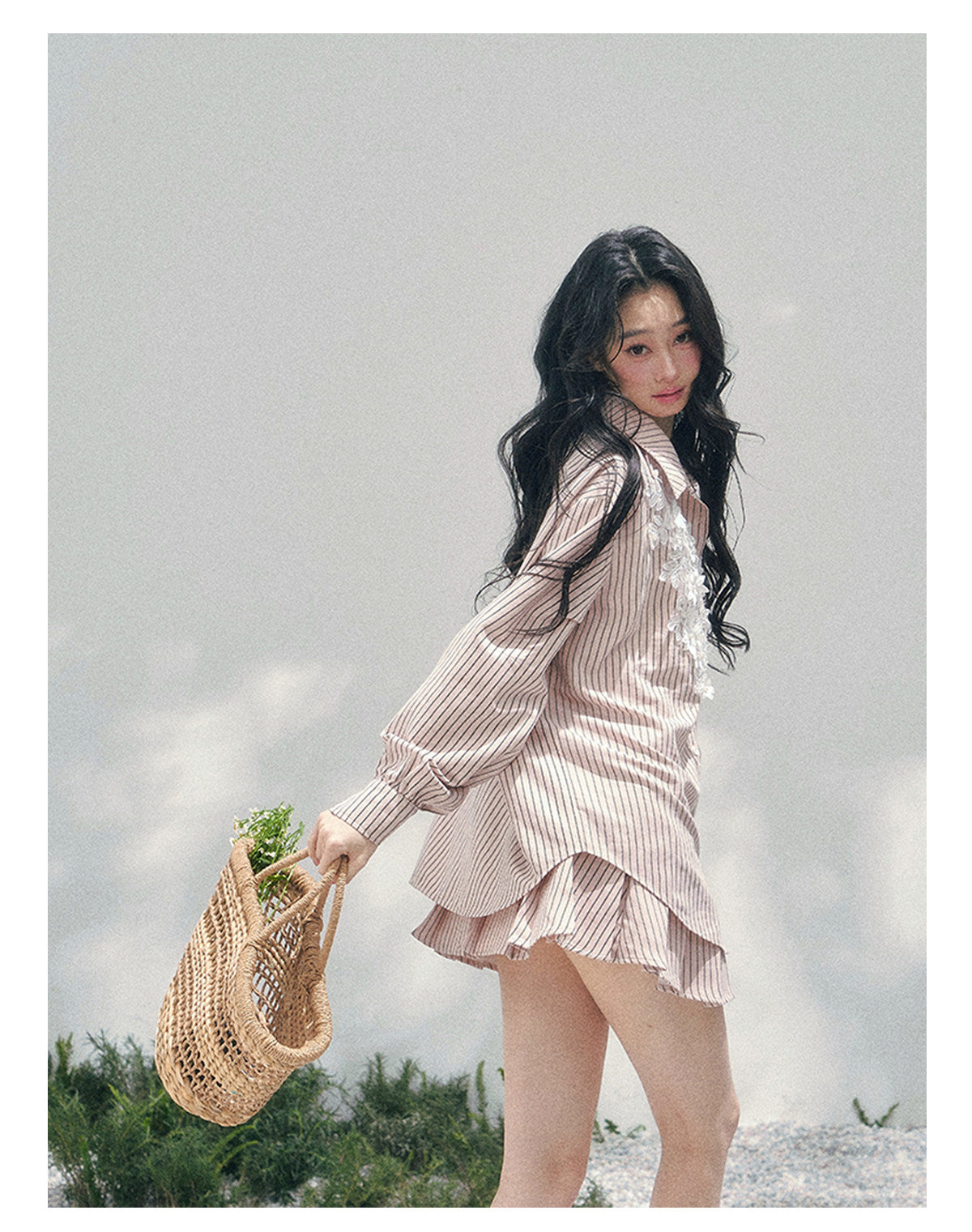 少也眼 "Pink Cloud Reverie" Cinnamon Pink Lace Sweet Two-Piece Skirt Set 563856385