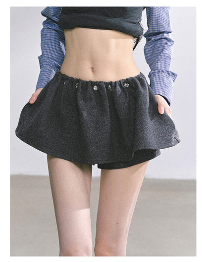 少也眼 "Wild Model-Leg Aura" Woolen Flared Mini Skirt - Gray 1483645